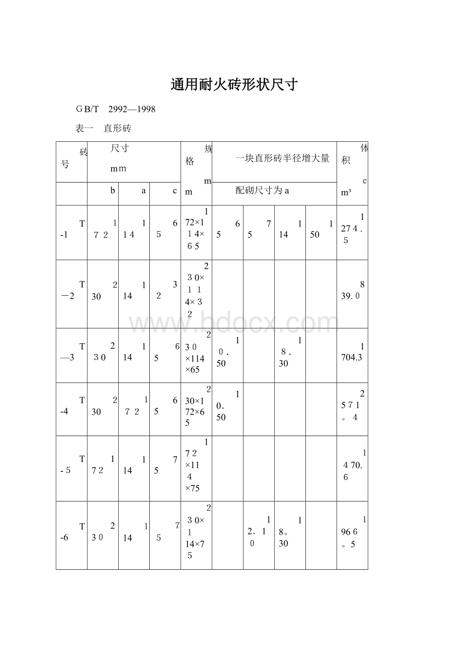 通用耐火砖形状尺寸Word格式文档下载.docx