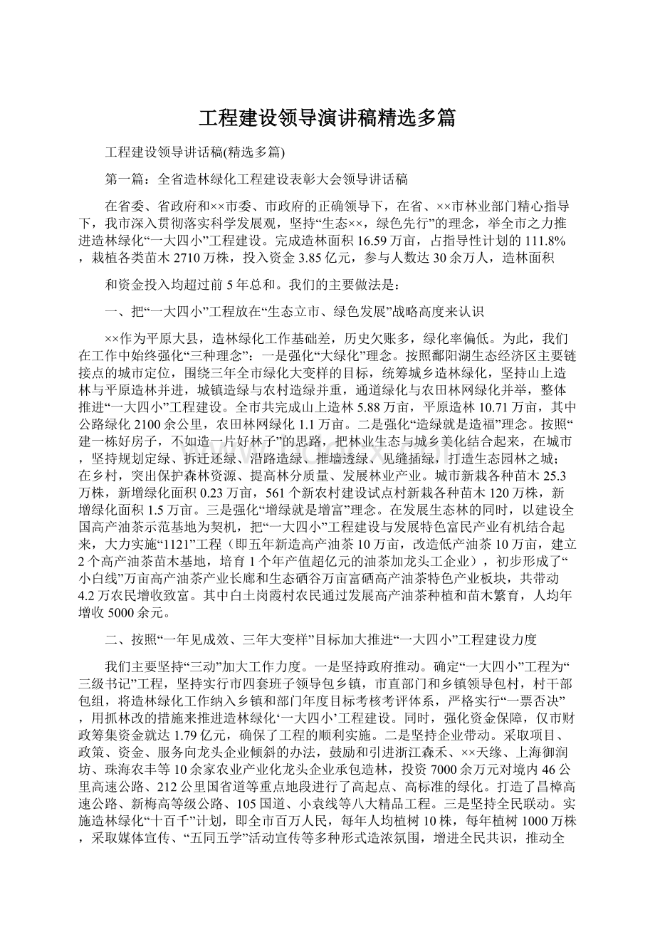 工程建设领导演讲稿精选多篇Word下载.docx_第1页