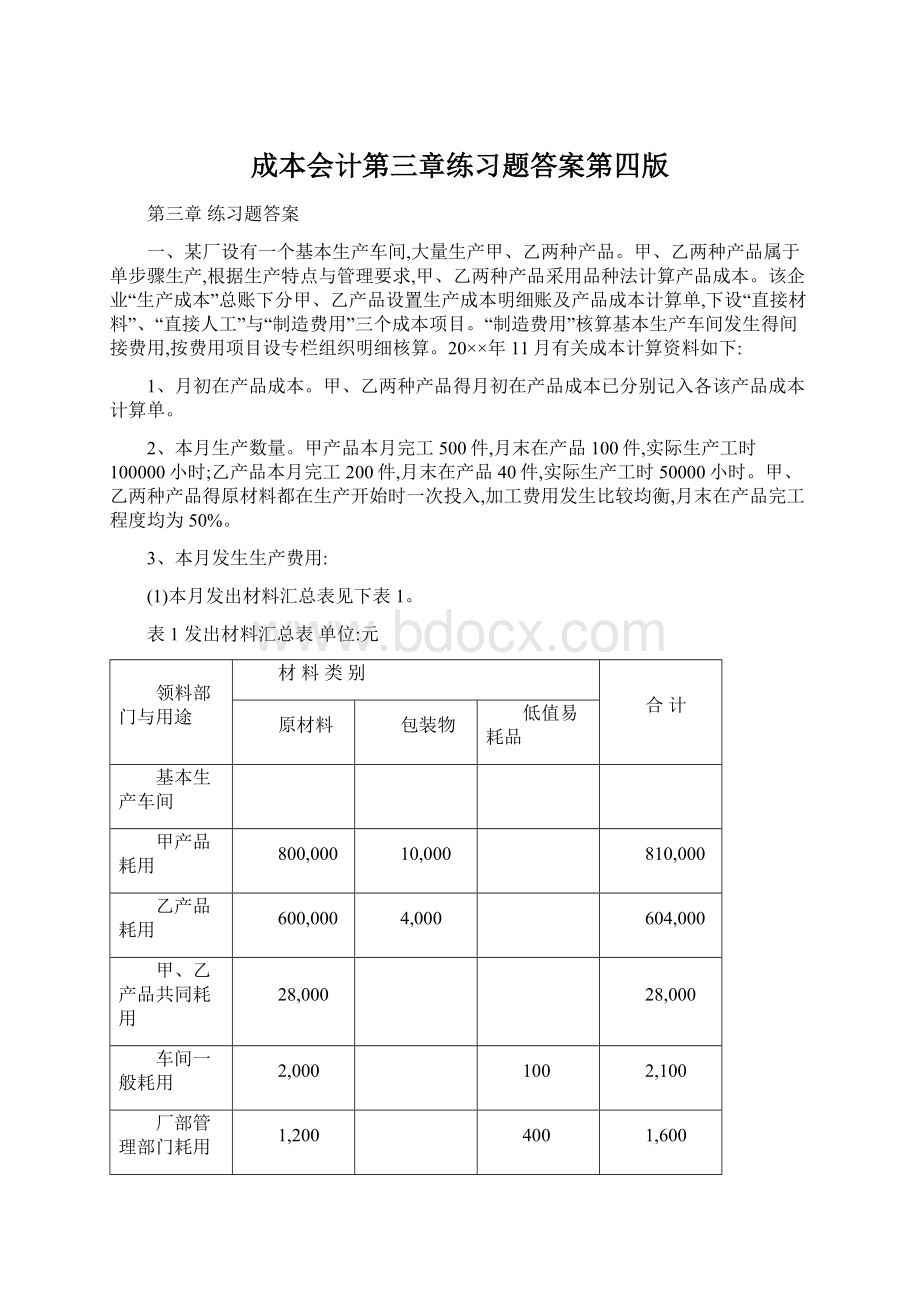 成本会计第三章练习题答案第四版Word文档下载推荐.docx