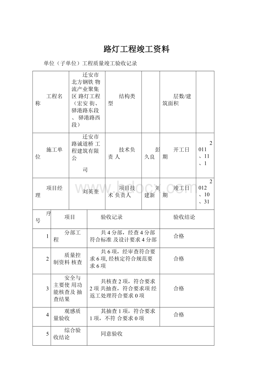 路灯工程竣工资料.docx_第1页