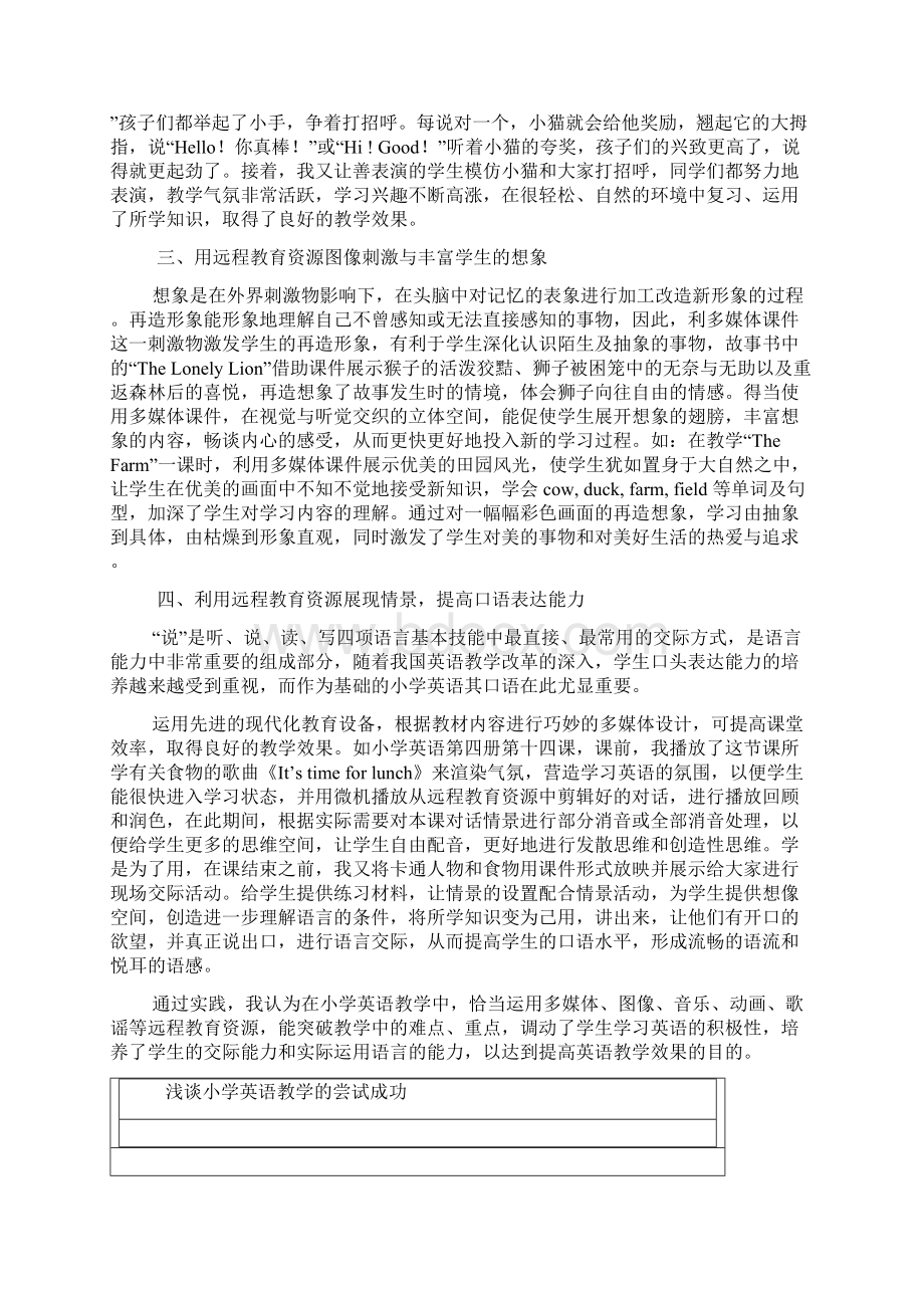 在小学英语优秀教学中运用远程教育资源的些体会Word文档下载推荐.docx_第2页