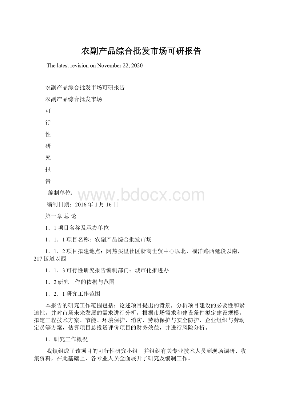 农副产品综合批发市场可研报告文档格式.docx