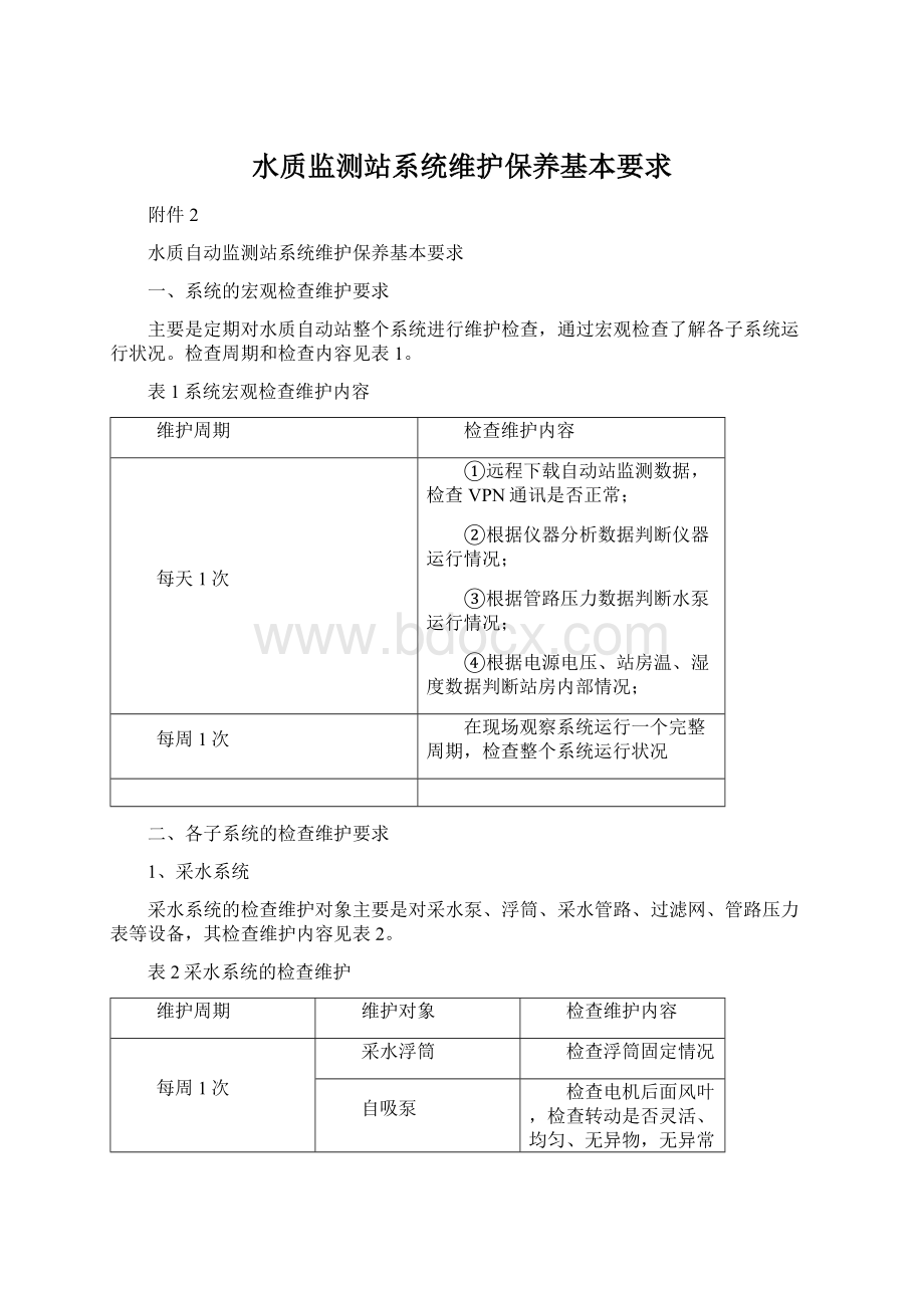 水质监测站系统维护保养基本要求Word文件下载.docx_第1页