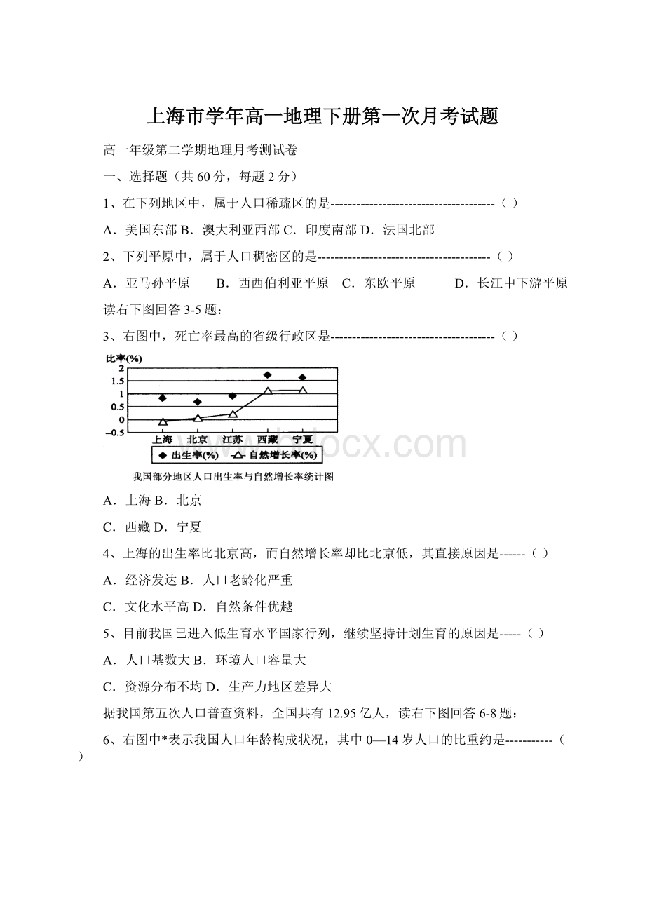 上海市学年高一地理下册第一次月考试题.docx