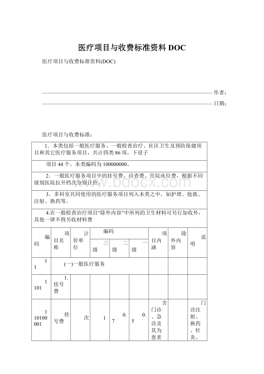 医疗项目与收费标准资料DOC.docx