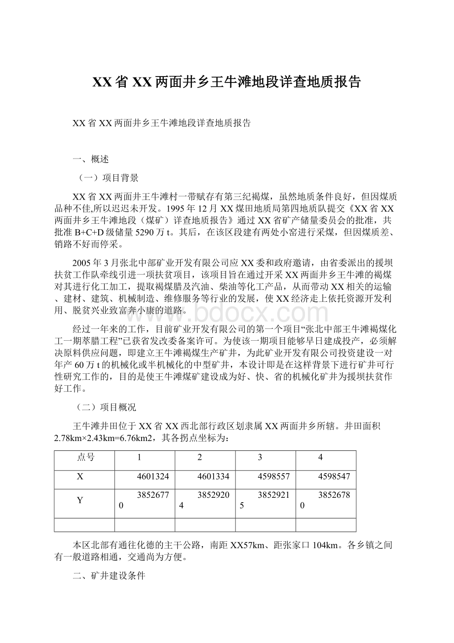 XX省XX两面井乡王牛滩地段详查地质报告Word文档下载推荐.docx_第1页