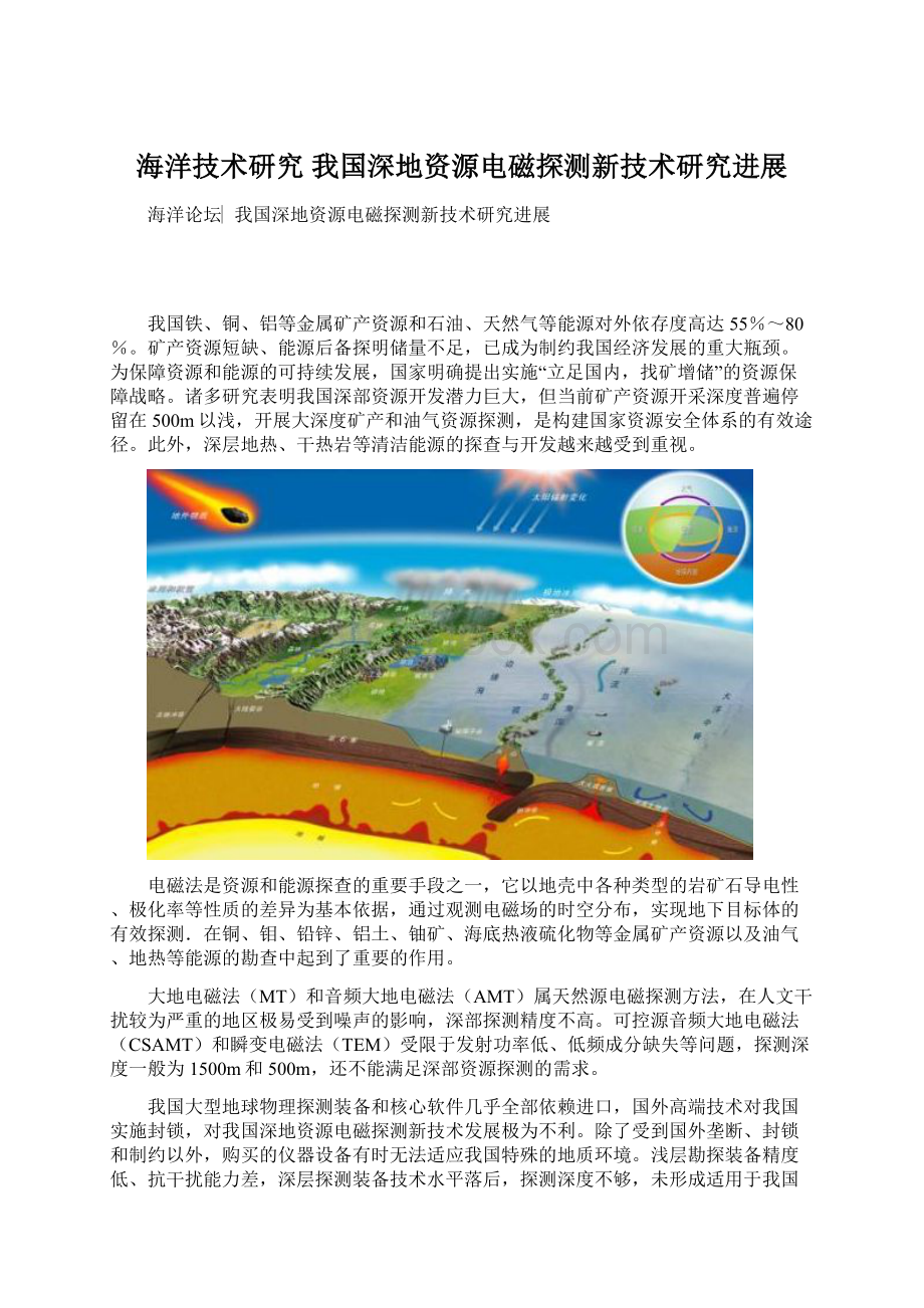 海洋技术研究 我国深地资源电磁探测新技术研究进展Word格式.docx