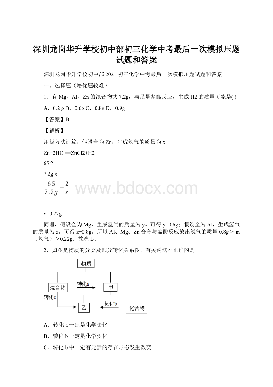 深圳龙岗华升学校初中部初三化学中考最后一次模拟压题试题和答案.docx_第1页