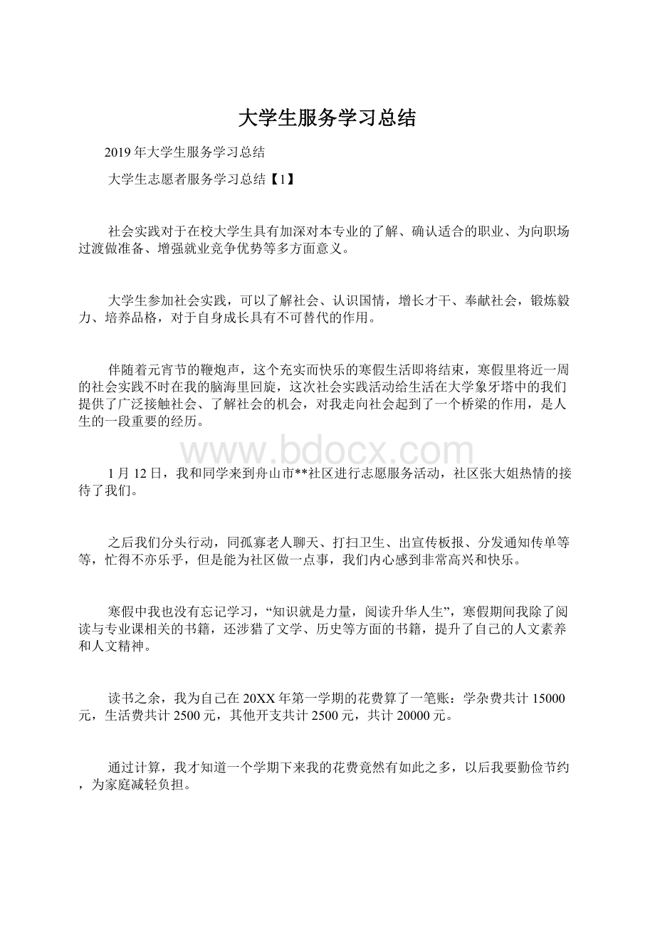 大学生服务学习总结Word格式文档下载.docx