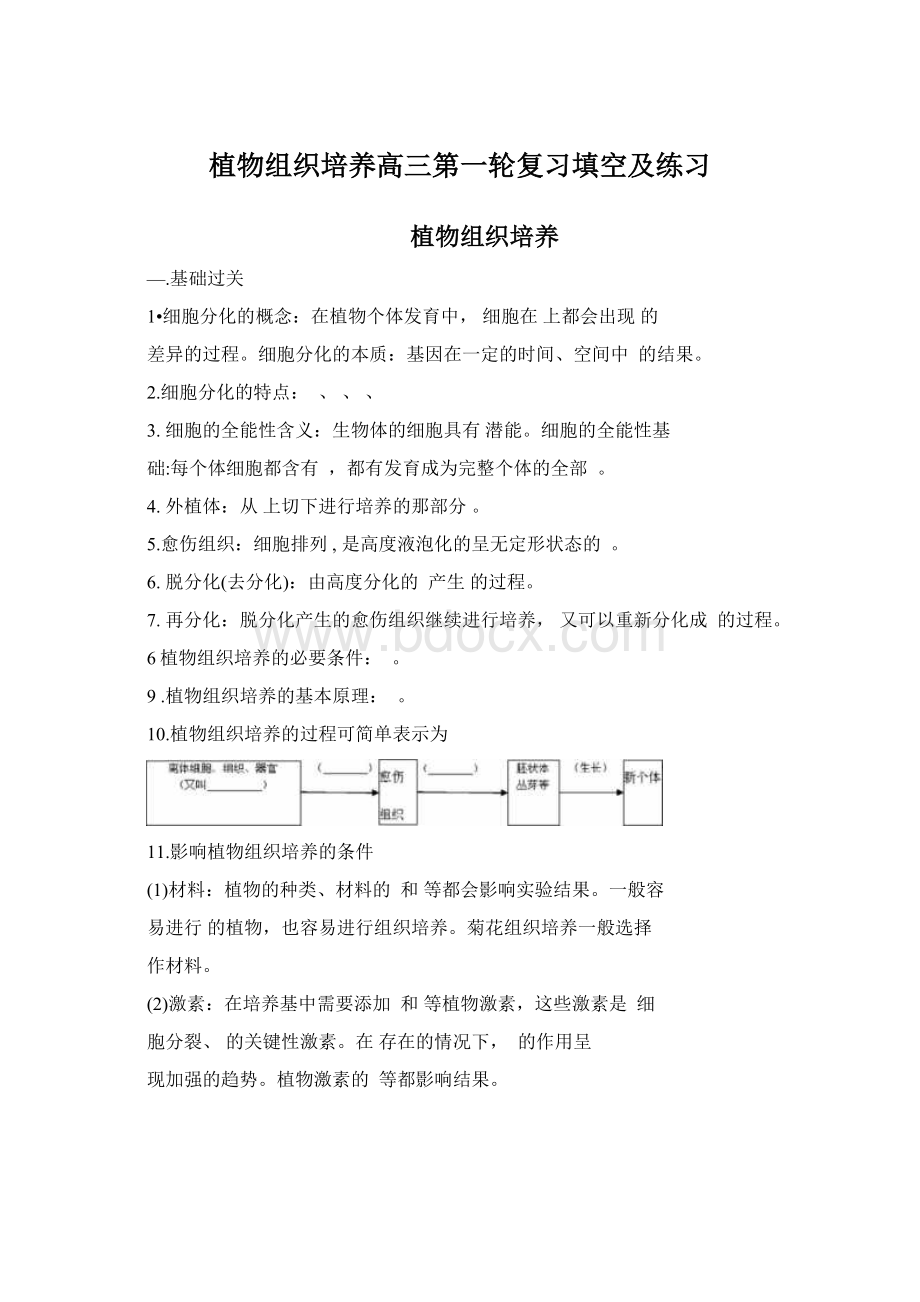 植物组织培养高三第一轮复习填空及练习.docx