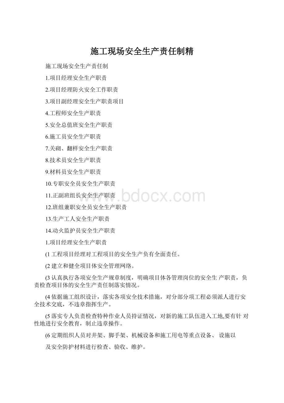 施工现场安全生产责任制精Word文档下载推荐.docx