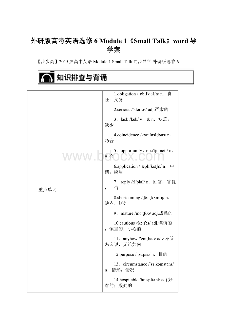 外研版高考英语选修6 Module 1《Small Talk》word导学案.docx_第1页