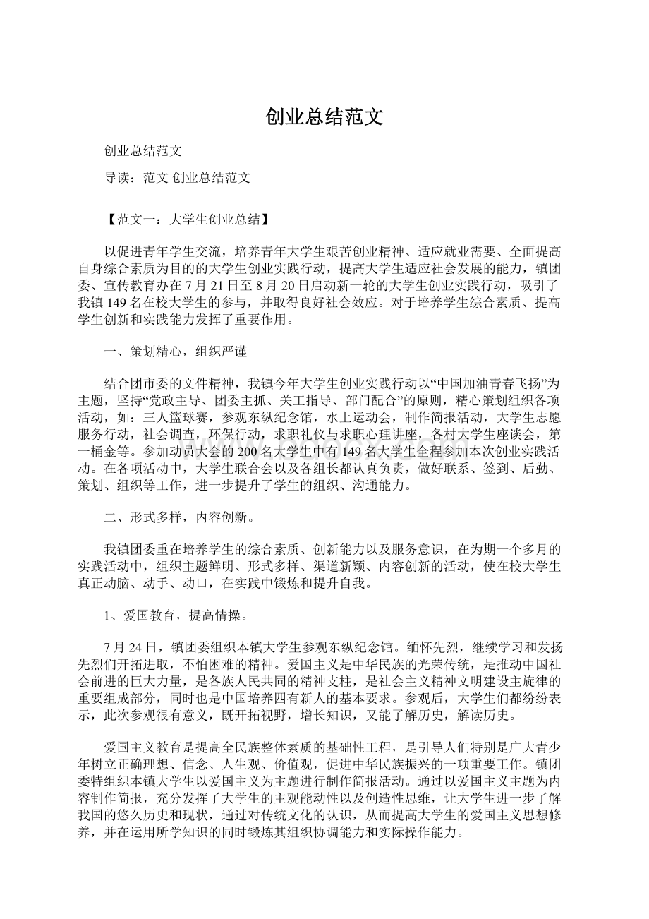 创业总结范文Word文件下载.docx