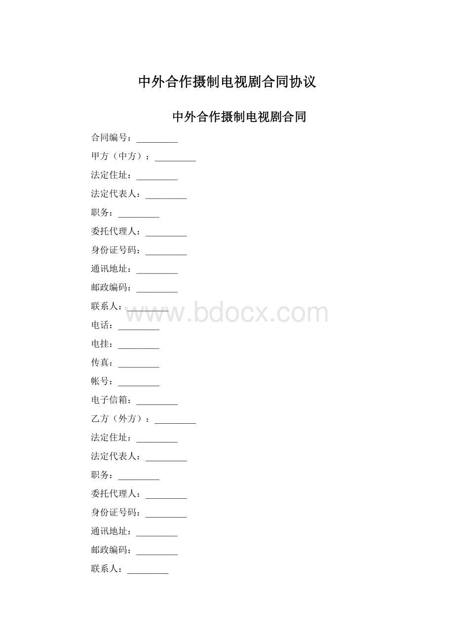 中外合作摄制电视剧合同协议Word格式.docx