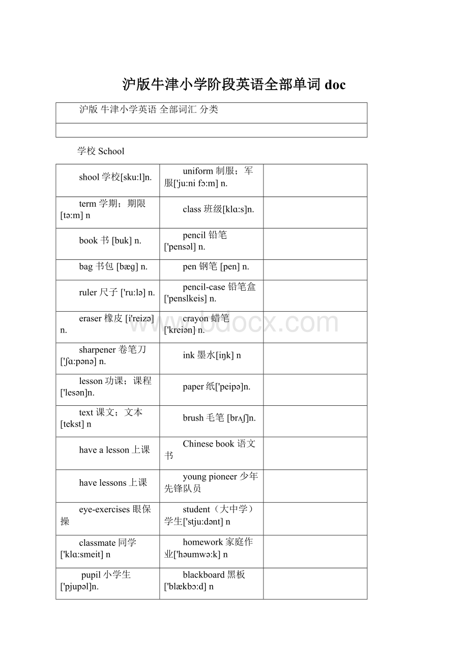 沪版牛津小学阶段英语全部单词docWord格式.docx_第1页