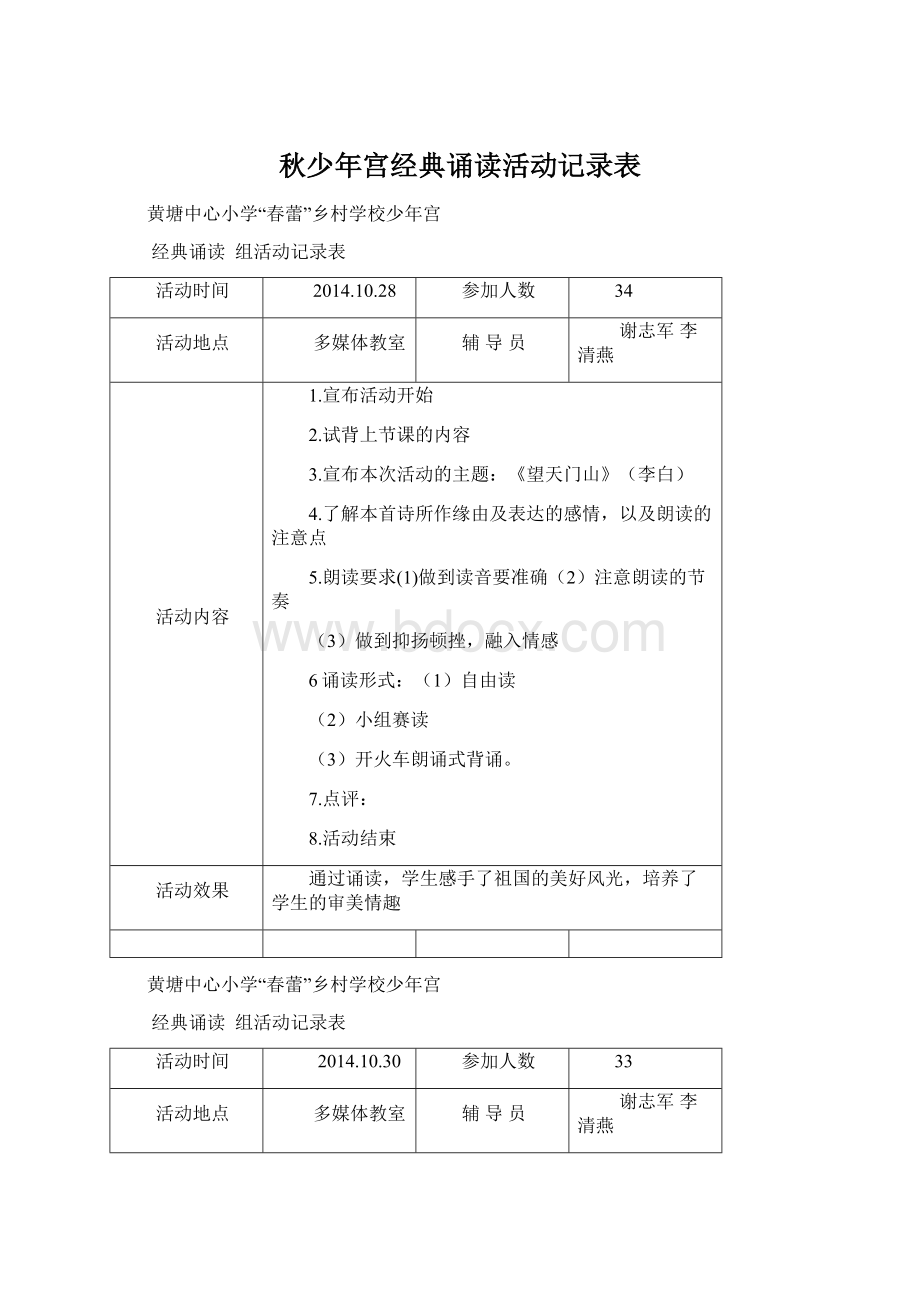 秋少年宫经典诵读活动记录表.docx