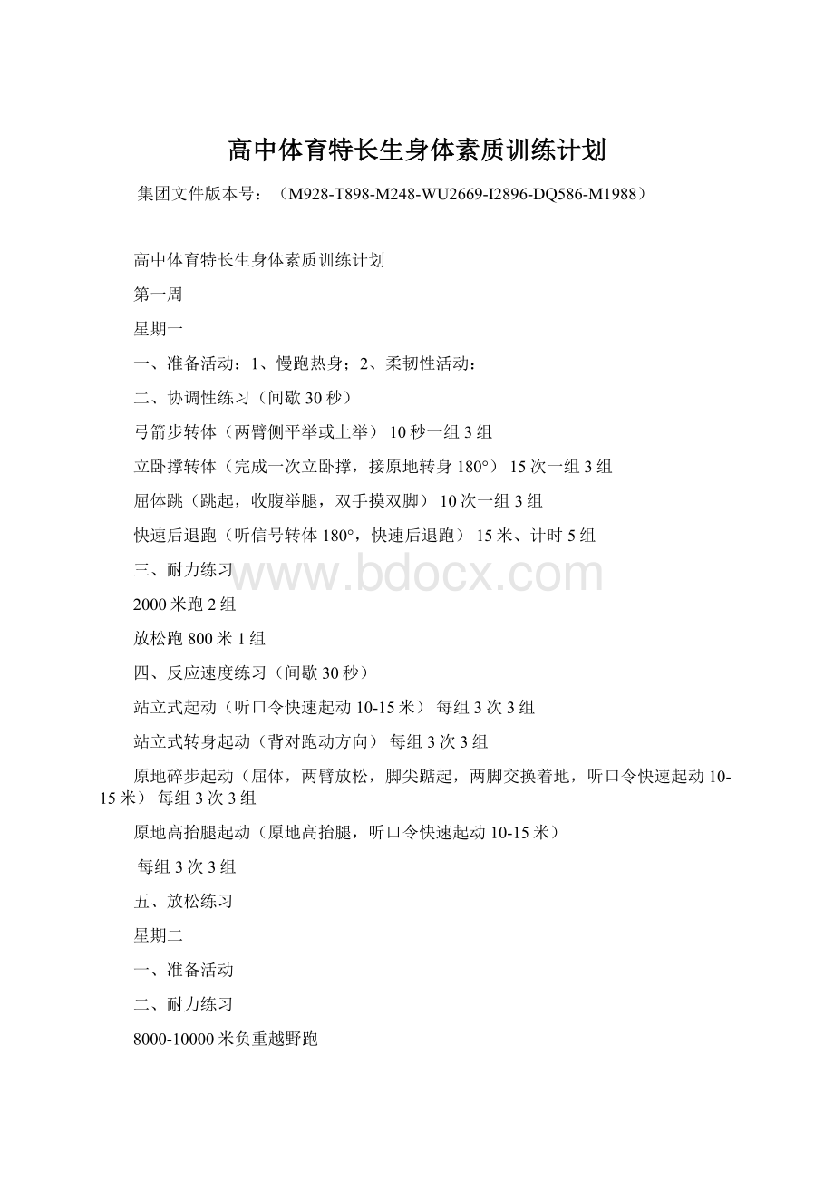 高中体育特长生身体素质训练计划.docx_第1页