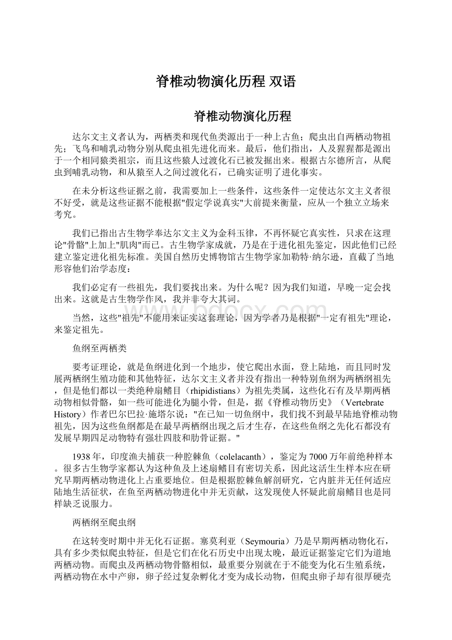 脊椎动物演化历程 双语Word文件下载.docx