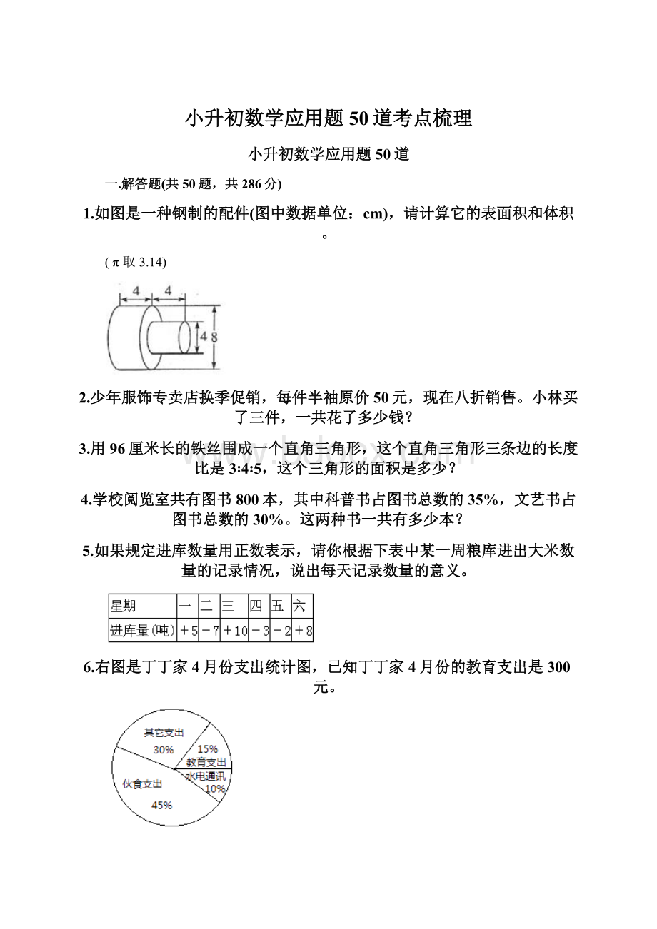 小升初数学应用题50道考点梳理Word文档下载推荐.docx_第1页