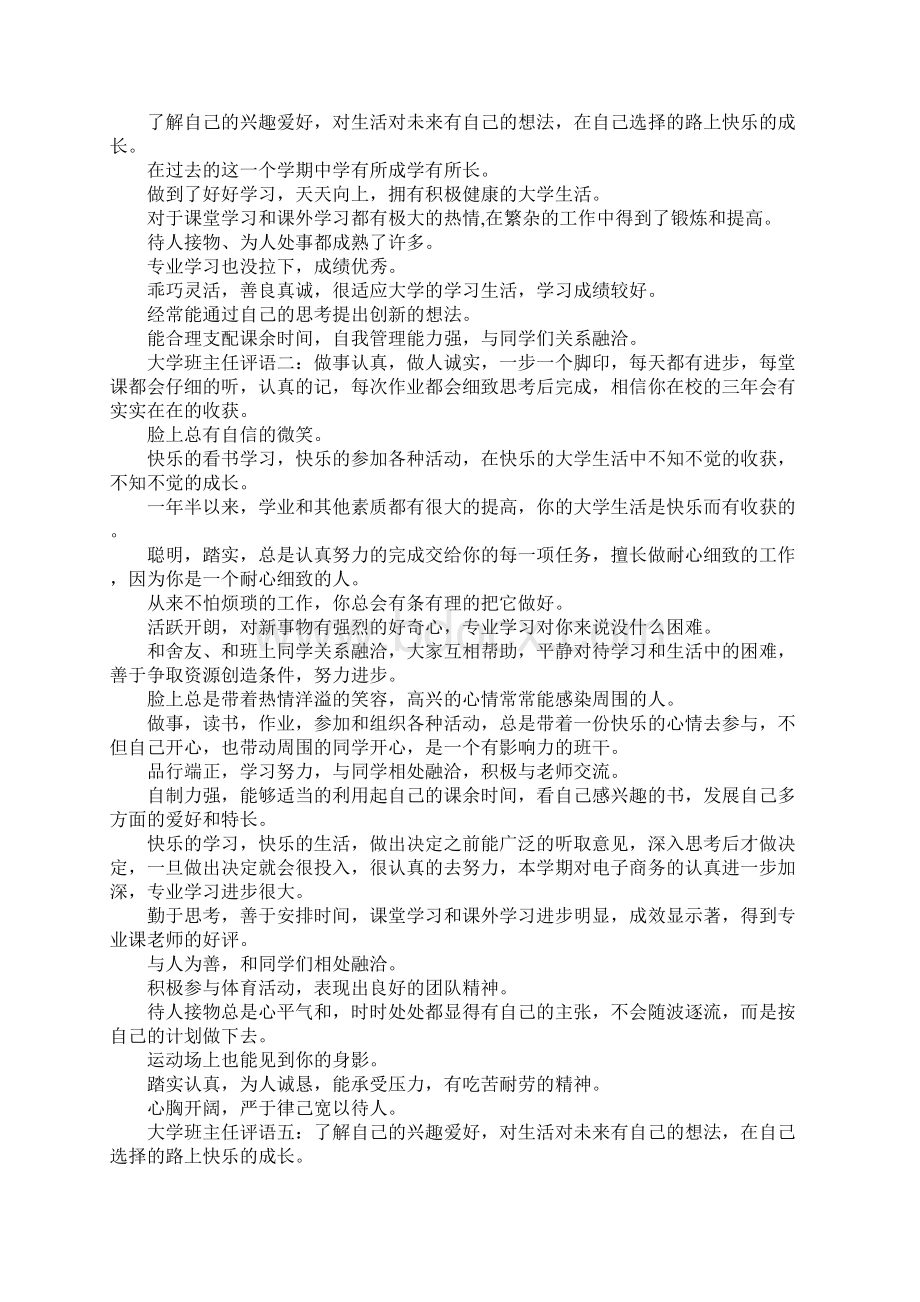 大学班主任评语4篇Word格式.docx_第2页