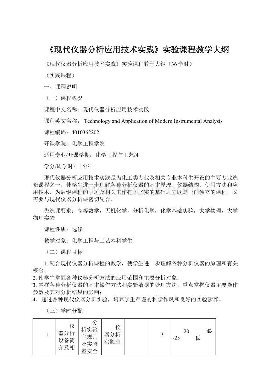 《现代仪器分析应用技术实践》实验课程教学大纲.docx_第1页