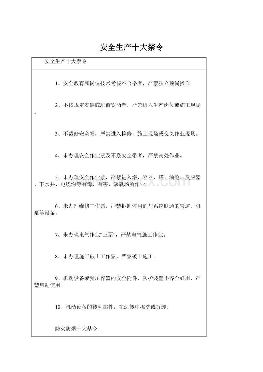 安全生产十大禁令文档格式.docx