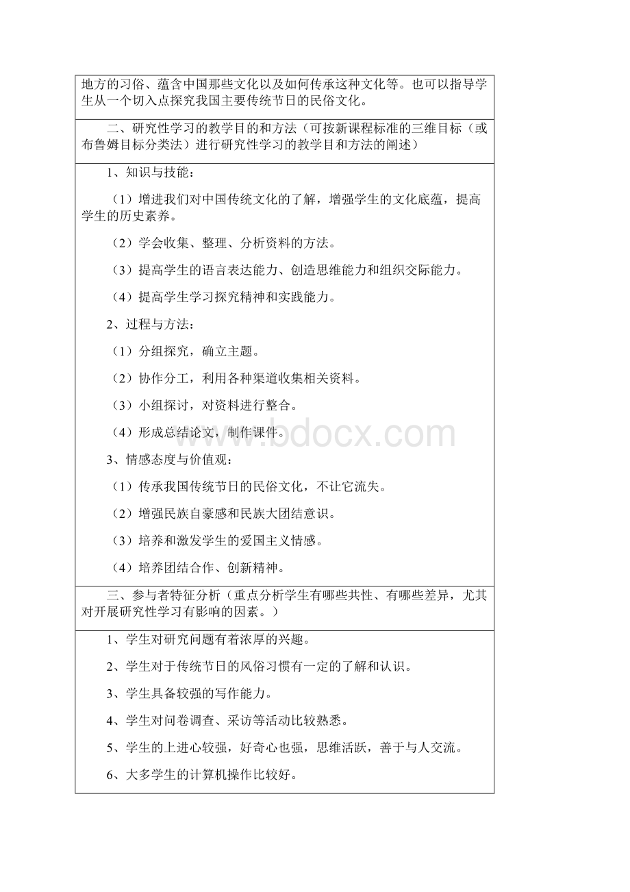 中国传统节日的民俗文化研究性学习记录表文档格式.docx_第2页