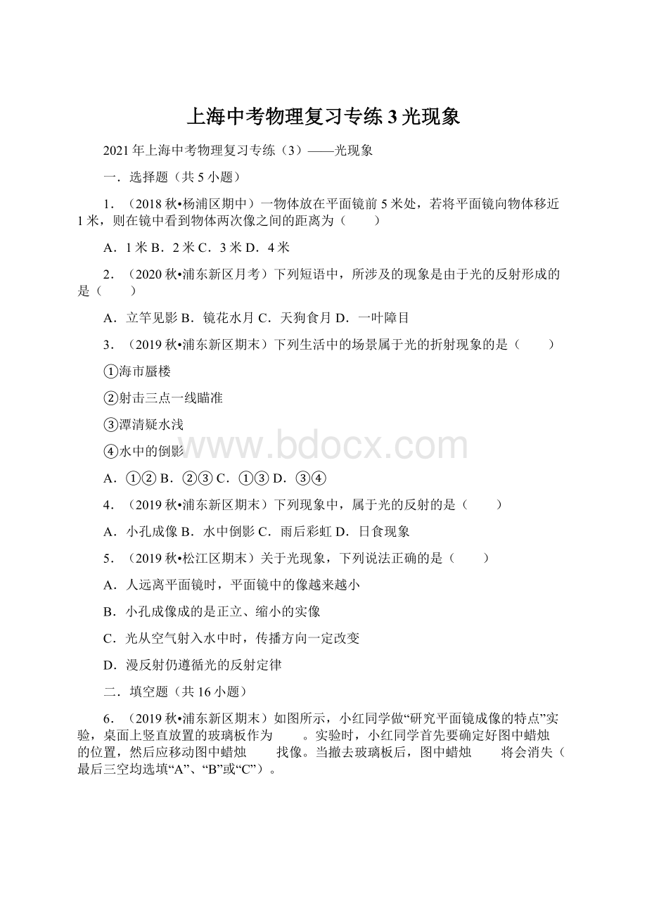 上海中考物理复习专练3光现象文档格式.docx