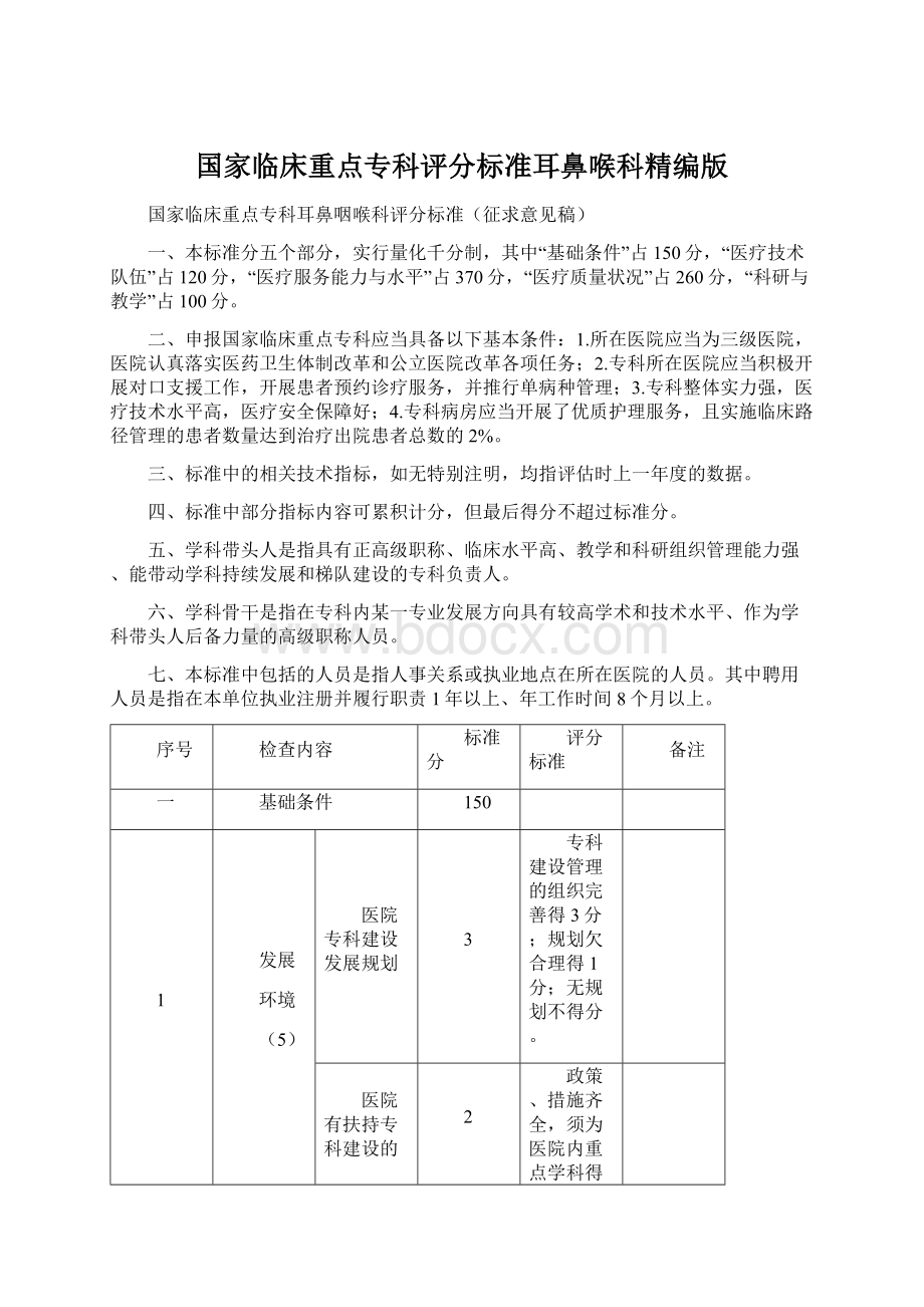 国家临床重点专科评分标准耳鼻喉科精编版.docx_第1页