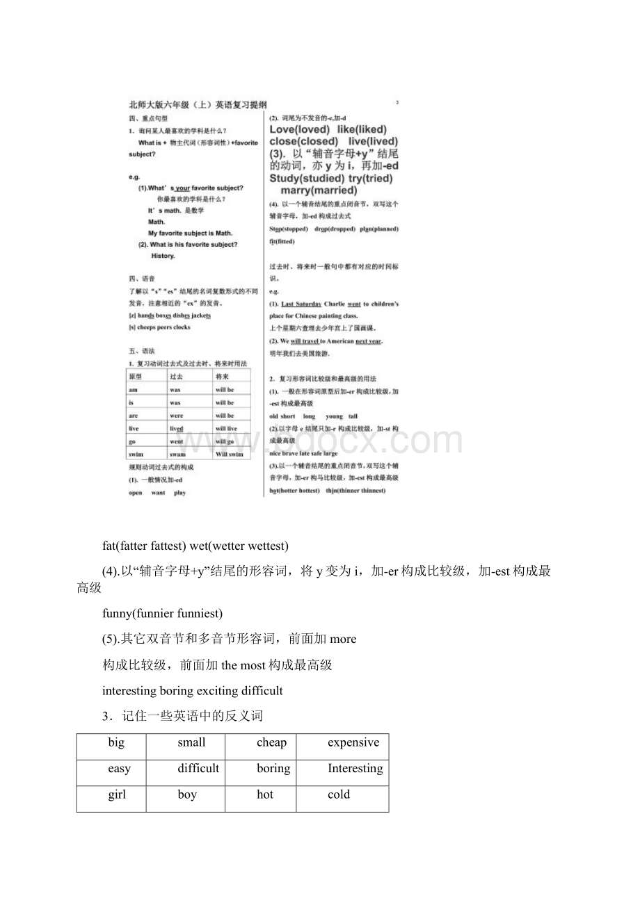 北师大版六年级上英语复习提纲Word文档下载推荐.docx_第3页