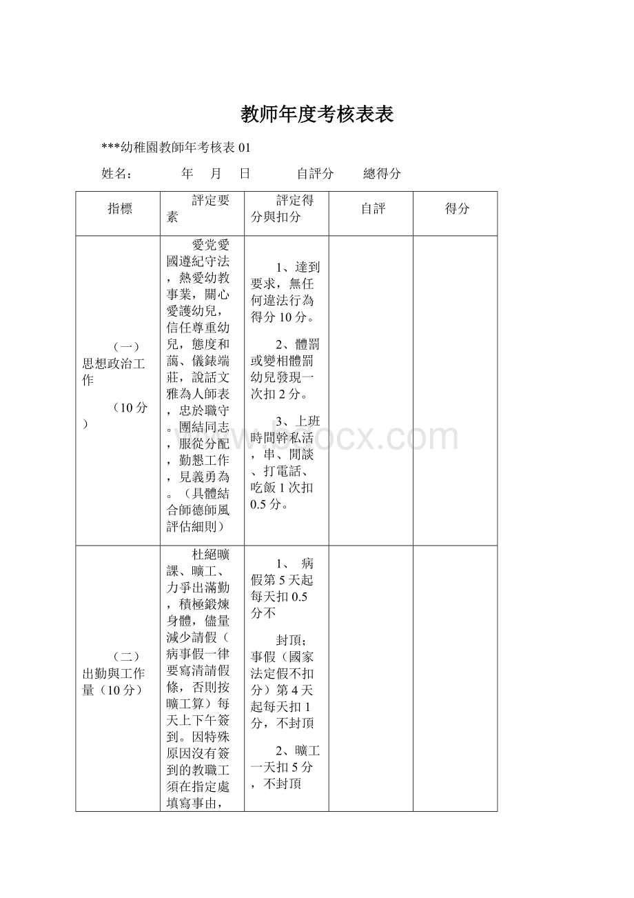 教师年度考核表表.docx_第1页