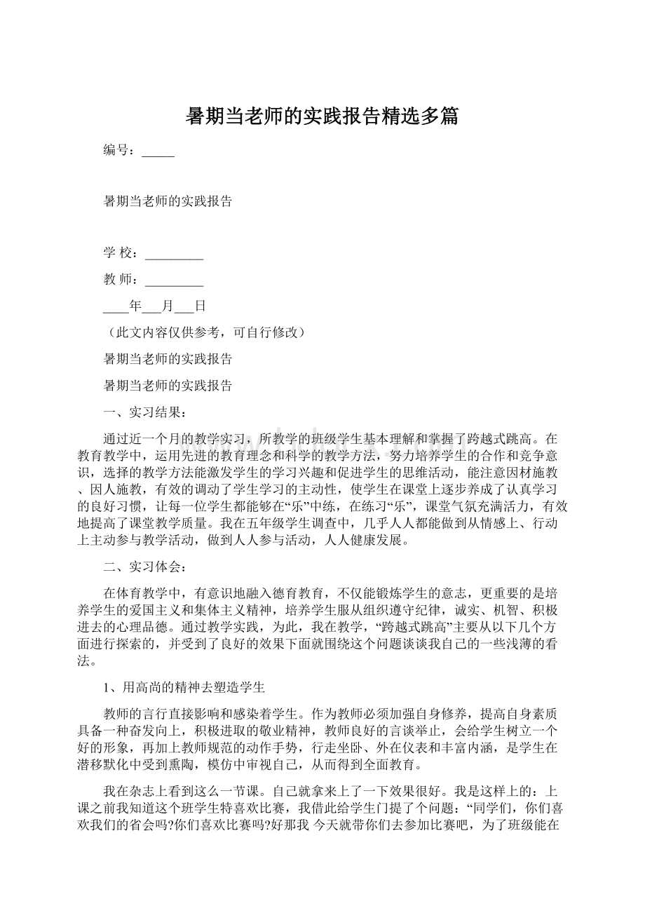 暑期当老师的实践报告精选多篇.docx