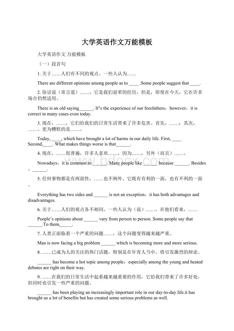 大学英语作文万能模板Word文档格式.docx_第1页