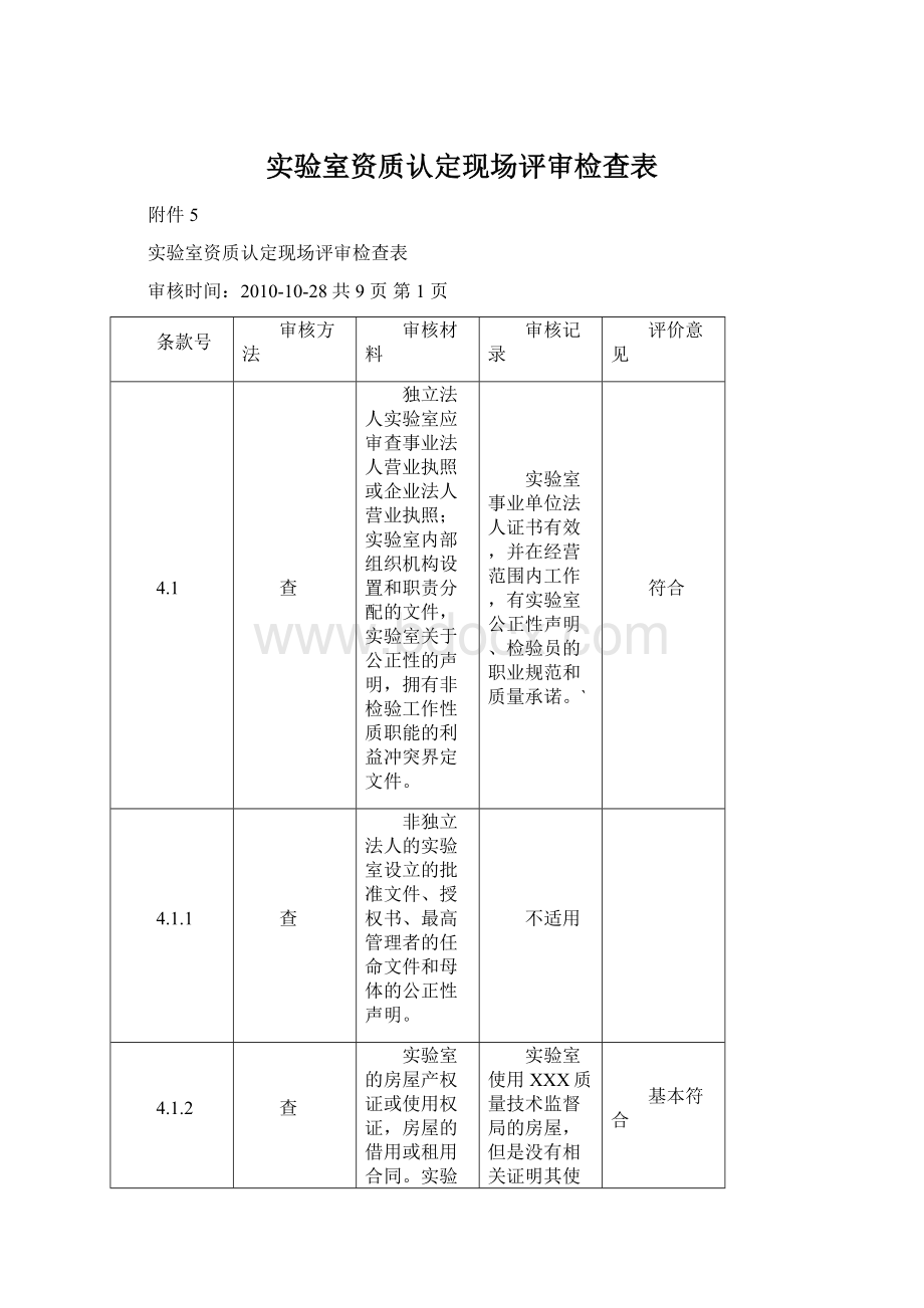 实验室资质认定现场评审检查表.docx_第1页