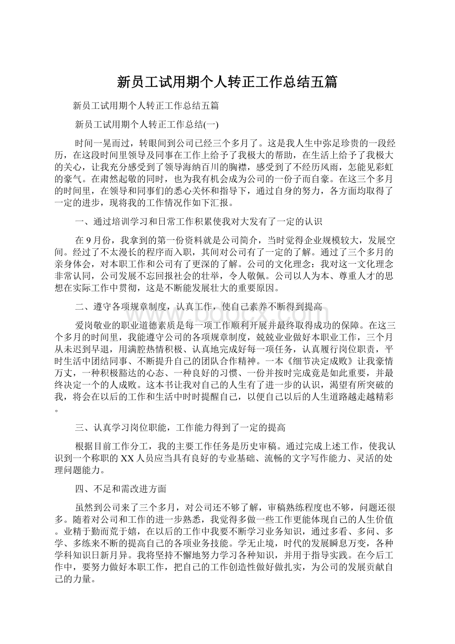 新员工试用期个人转正工作总结五篇.docx_第1页