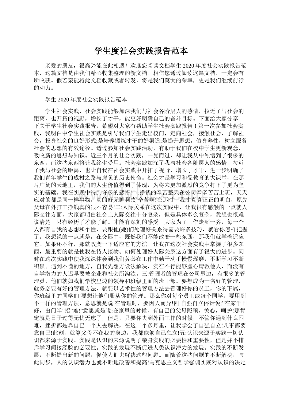 学生度社会实践报告范本Word格式文档下载.docx