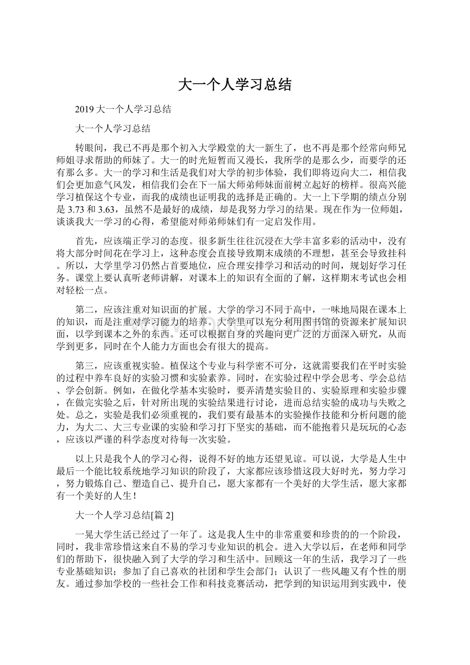 大一个人学习总结Word格式文档下载.docx