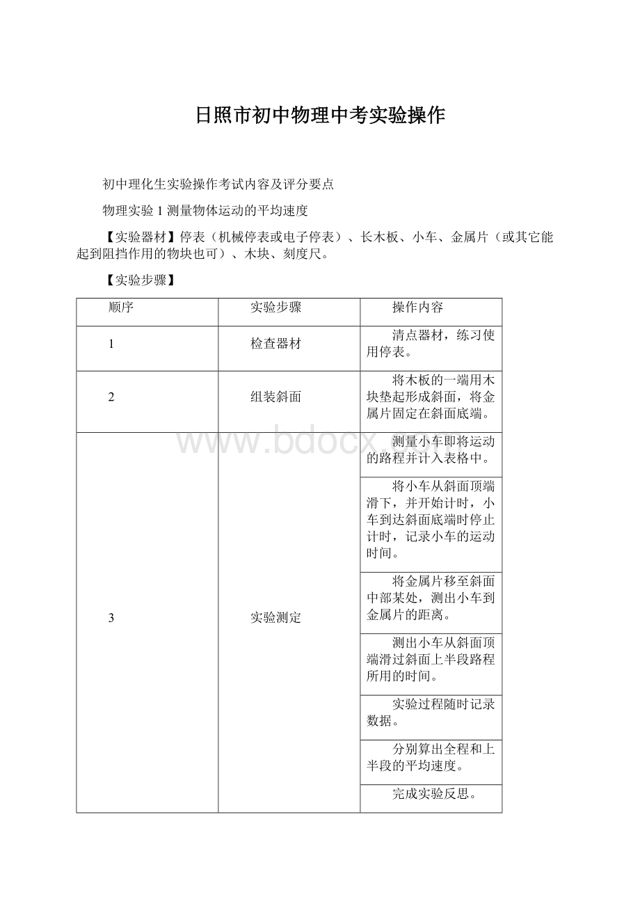 日照市初中物理中考实验操作.docx