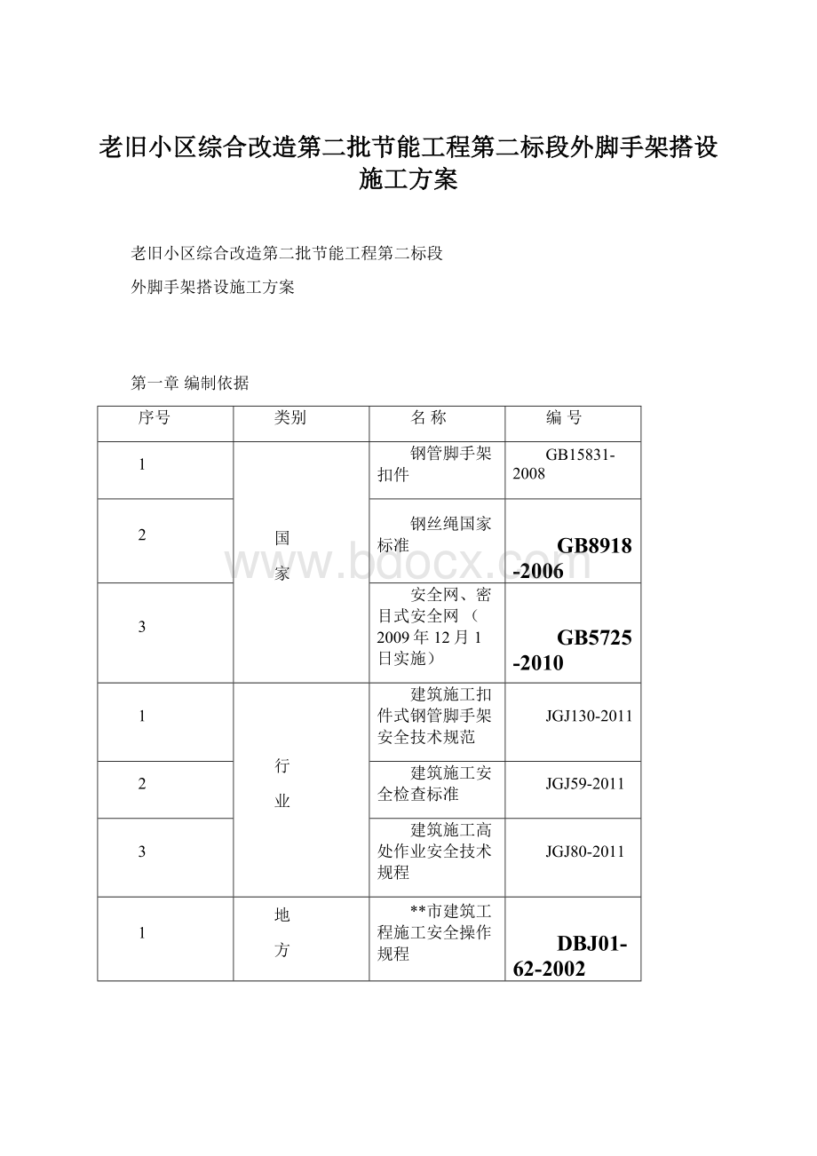 老旧小区综合改造第二批节能工程第二标段外脚手架搭设施工方案.docx_第1页