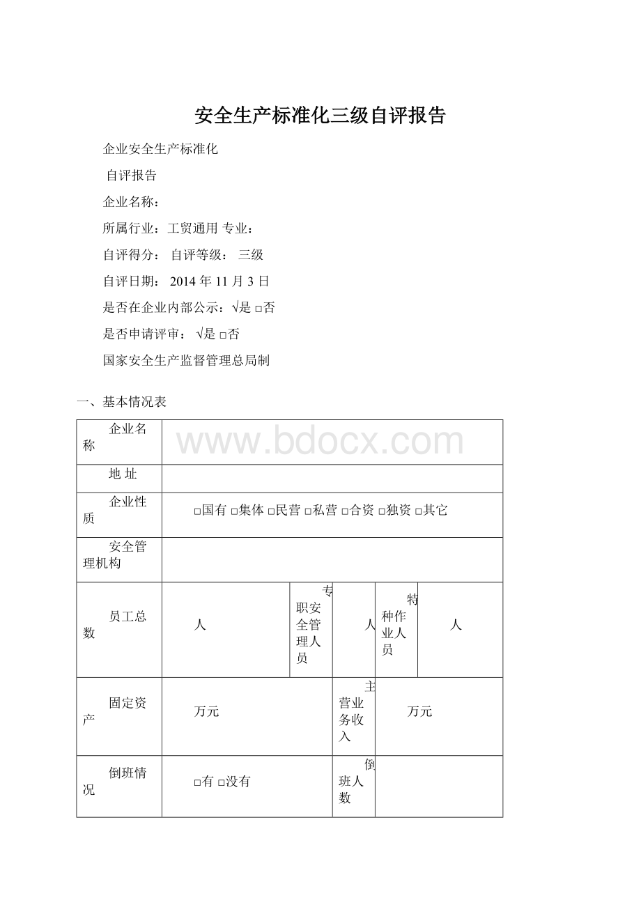 安全生产标准化三级自评报告.docx