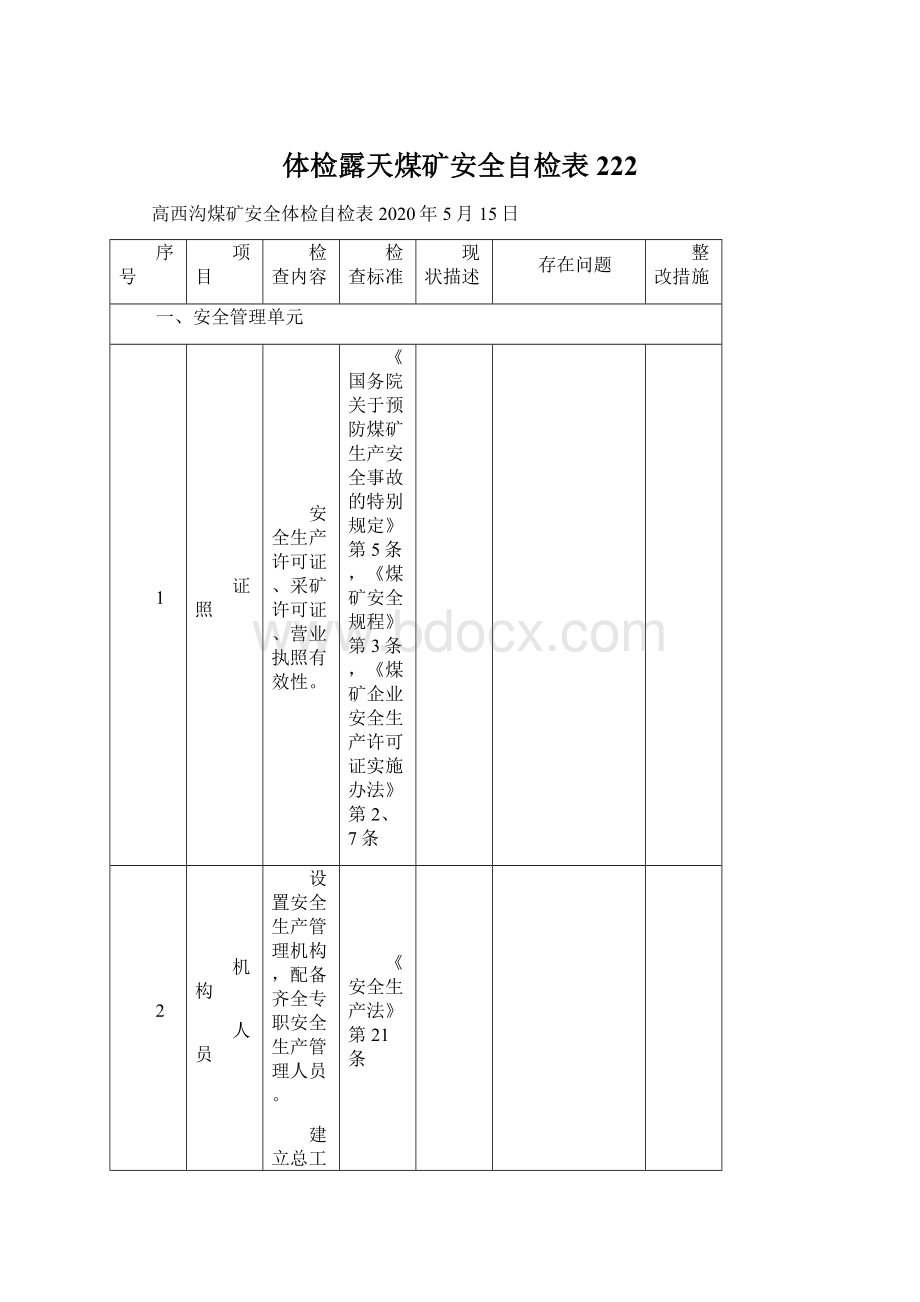 体检露天煤矿安全自检表222.docx