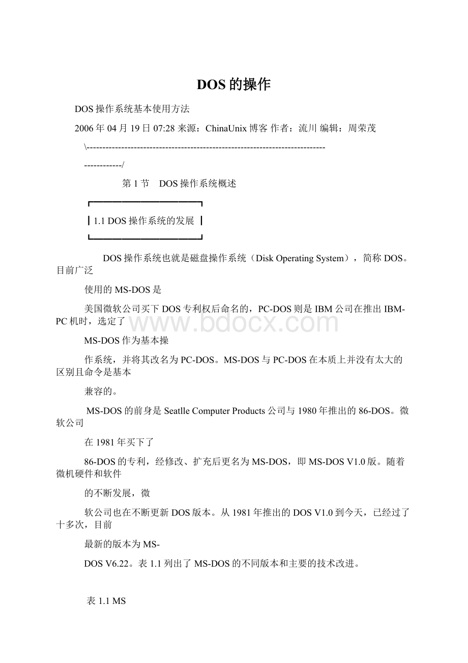 DOS的操作文档格式.docx