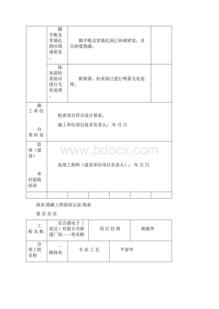 抹灰隐蔽工程验收记录统表Word文档格式.docx_第2页