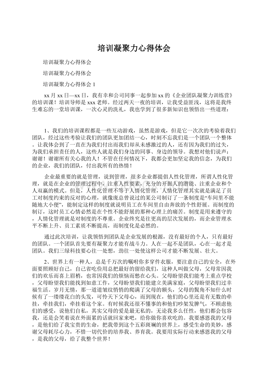 培训凝聚力心得体会Word文件下载.docx