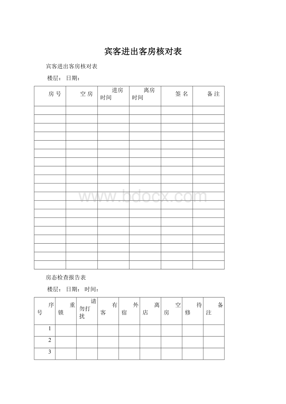 宾客进出客房核对表Word格式文档下载.docx