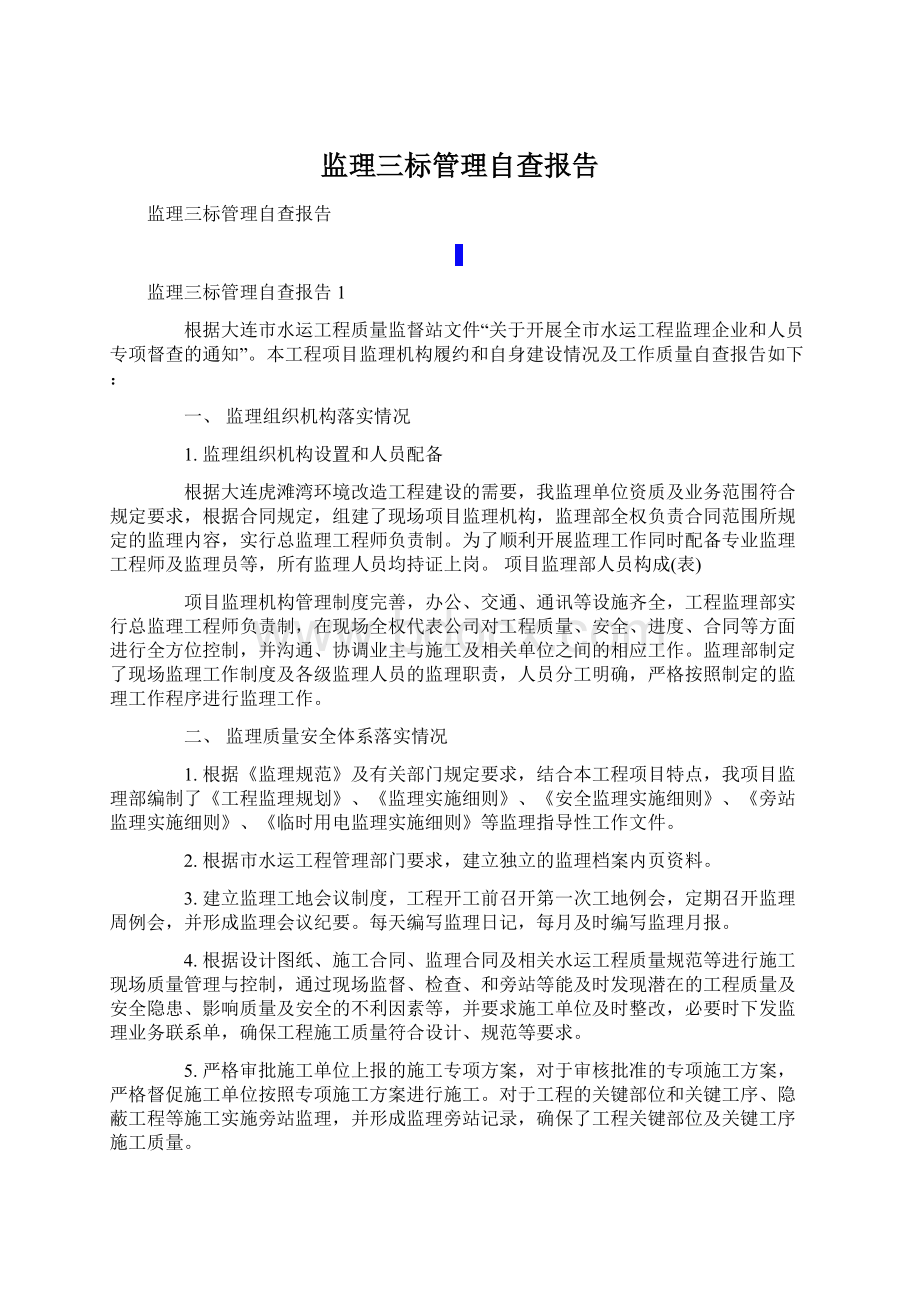 监理三标管理自查报告Word文件下载.docx_第1页