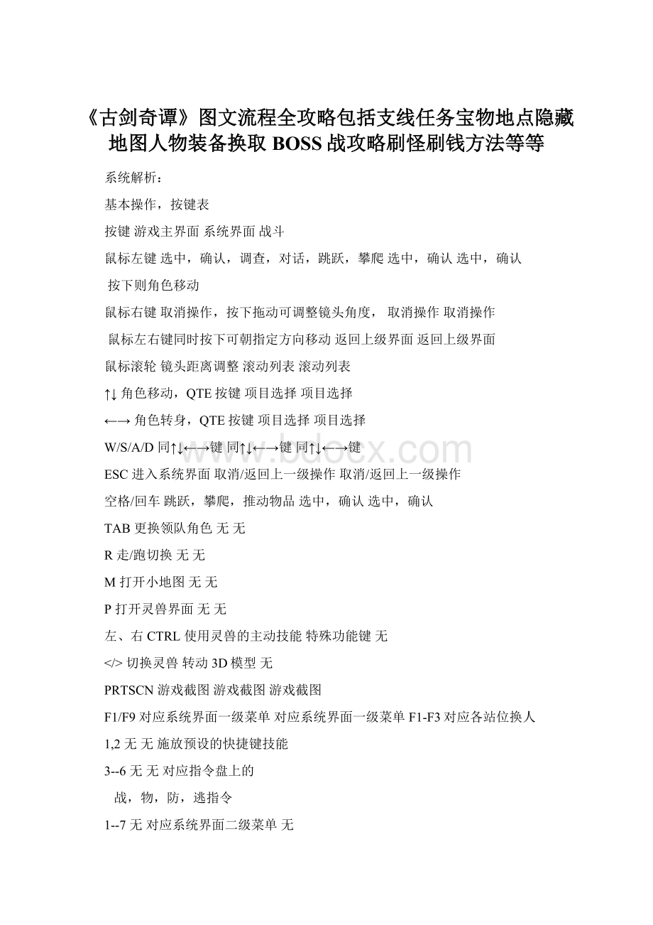 《古剑奇谭》图文流程全攻略包括支线任务宝物地点隐藏地图人物装备换取BOSS战攻略刷怪刷钱方法等等.docx_第1页