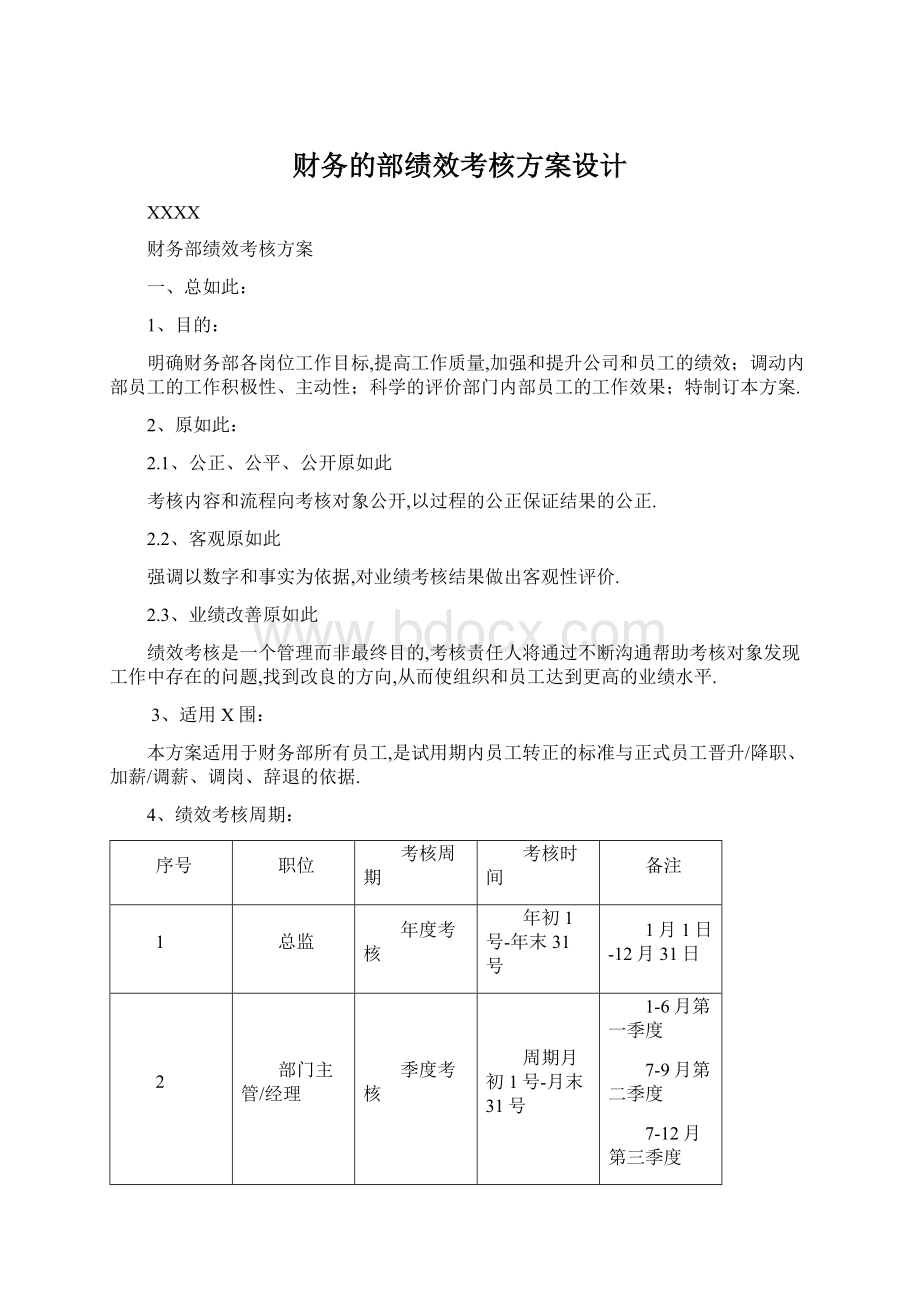 财务的部绩效考核方案设计Word文件下载.docx_第1页