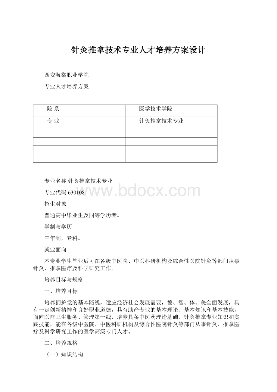 针灸推拿技术专业人才培养方案设计Word格式.docx