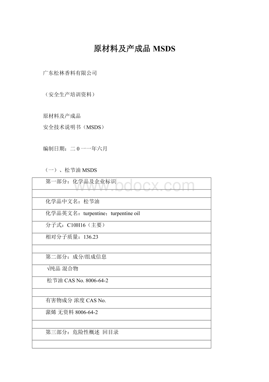 原材料及产成品MSDS.docx_第1页